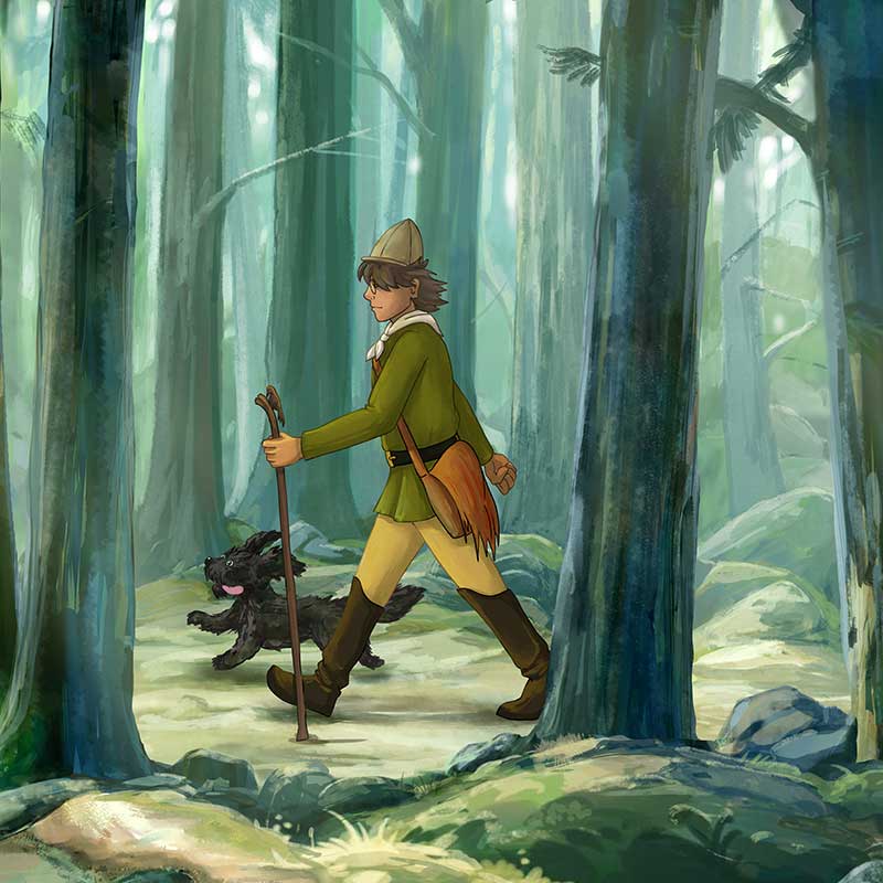 Carl und Strups auf dem Weg durch den Wald